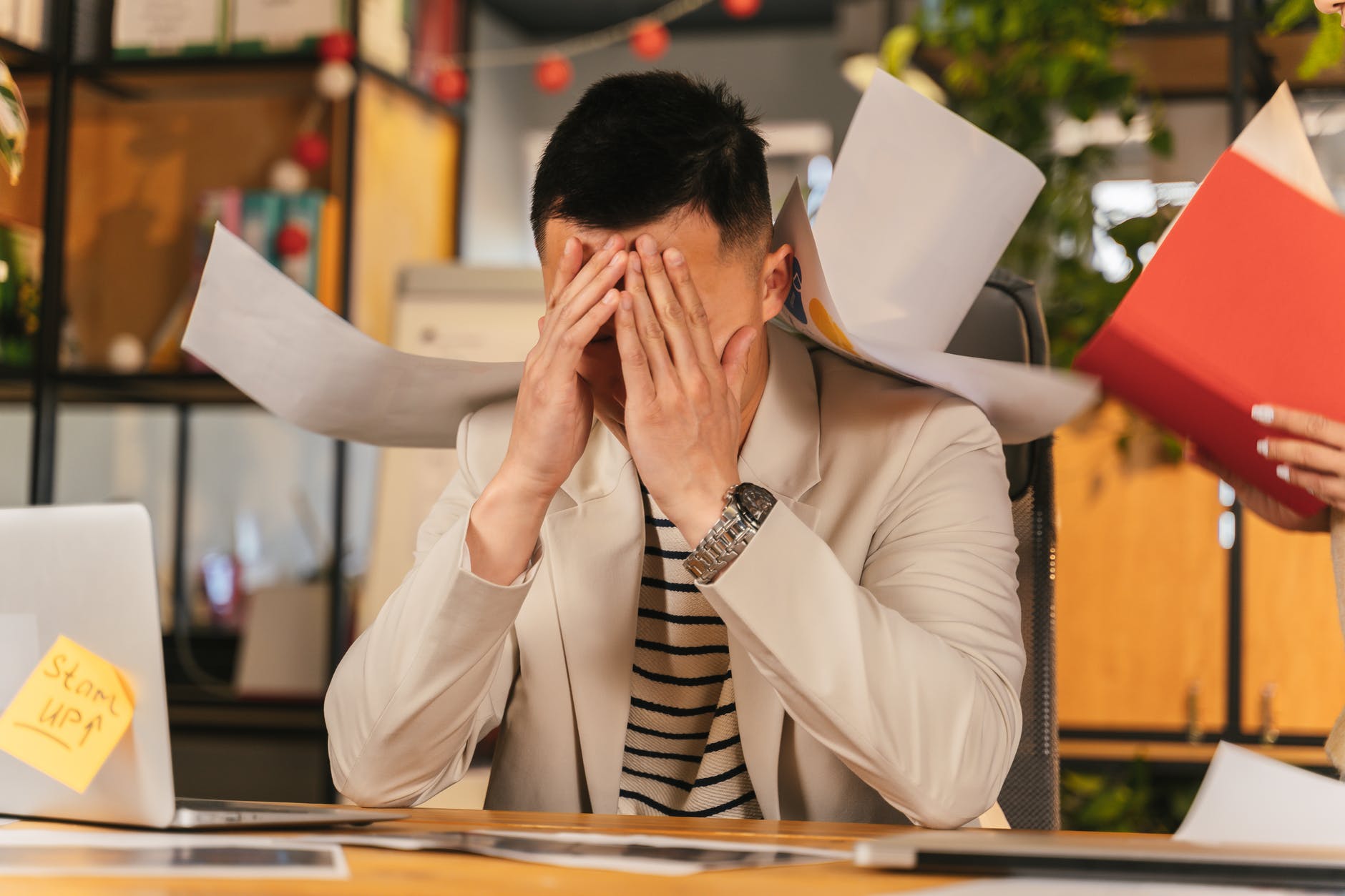 man stressed at work